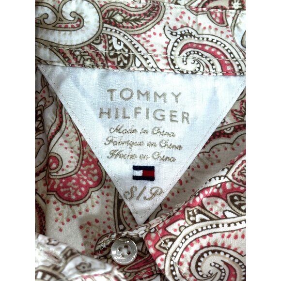 Tommy Hilfiger Paisley Blouse Short Sleeve Button-Up Shirt S Cotton - Picture 4 of 12